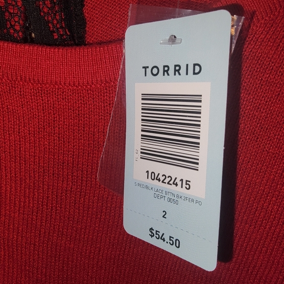 NWT Womens Plus sz 2X Torrid Red Sweater with black Lace Romantic - Picture 9 of 11